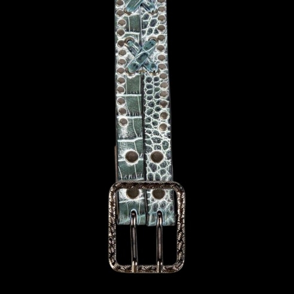 Freebird by Steven Teal Green Studded Leather Belt with Braided Details main image 7